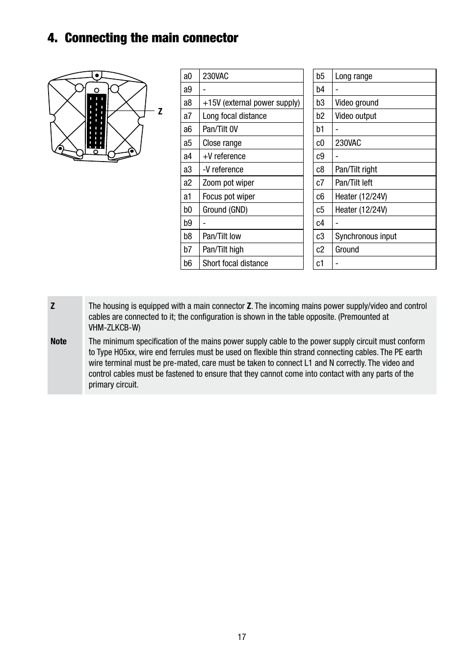 Connecting the main connector | Eneo VHM/ZLB-W User Manual | Page 17 / 52