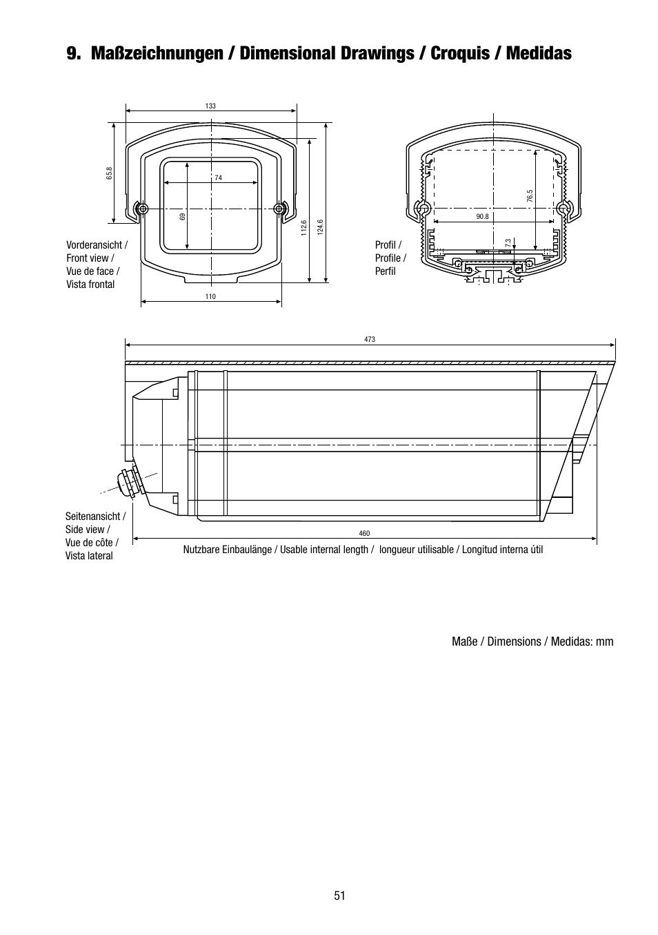 Maße / dimensions / medidas: mm | Eneo VHM/ZLB-W User Manual | Page 51 / 52