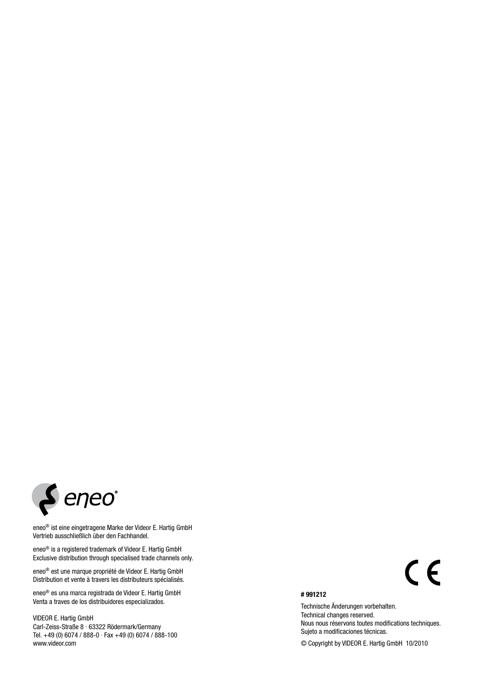 Eneo VHM/ZLB-W User Manual | Page 52 / 52