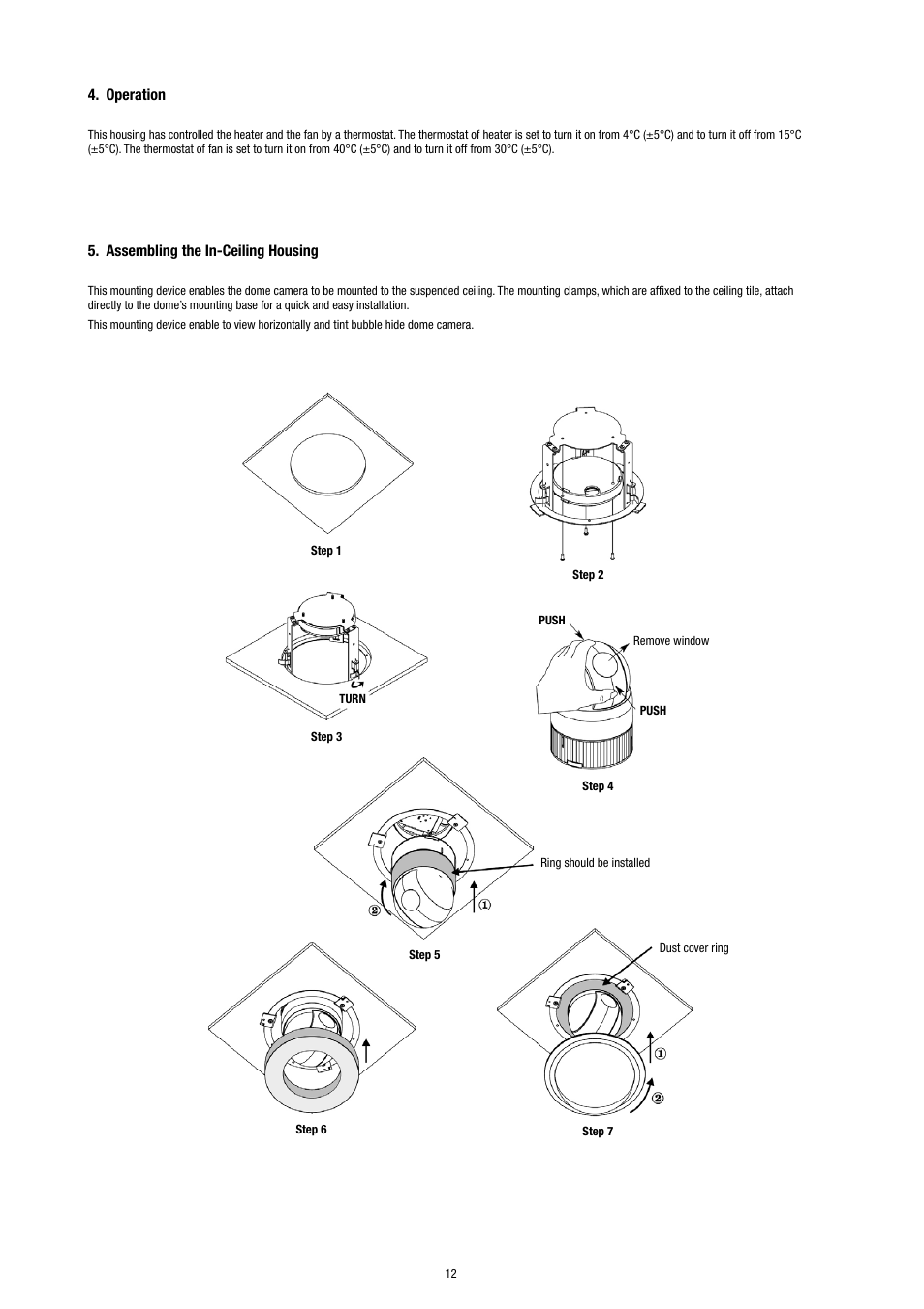 Operation, Assembling the in-ceiling housing | Eneo EDC-IDFSW User Manual | Page 12 / 32