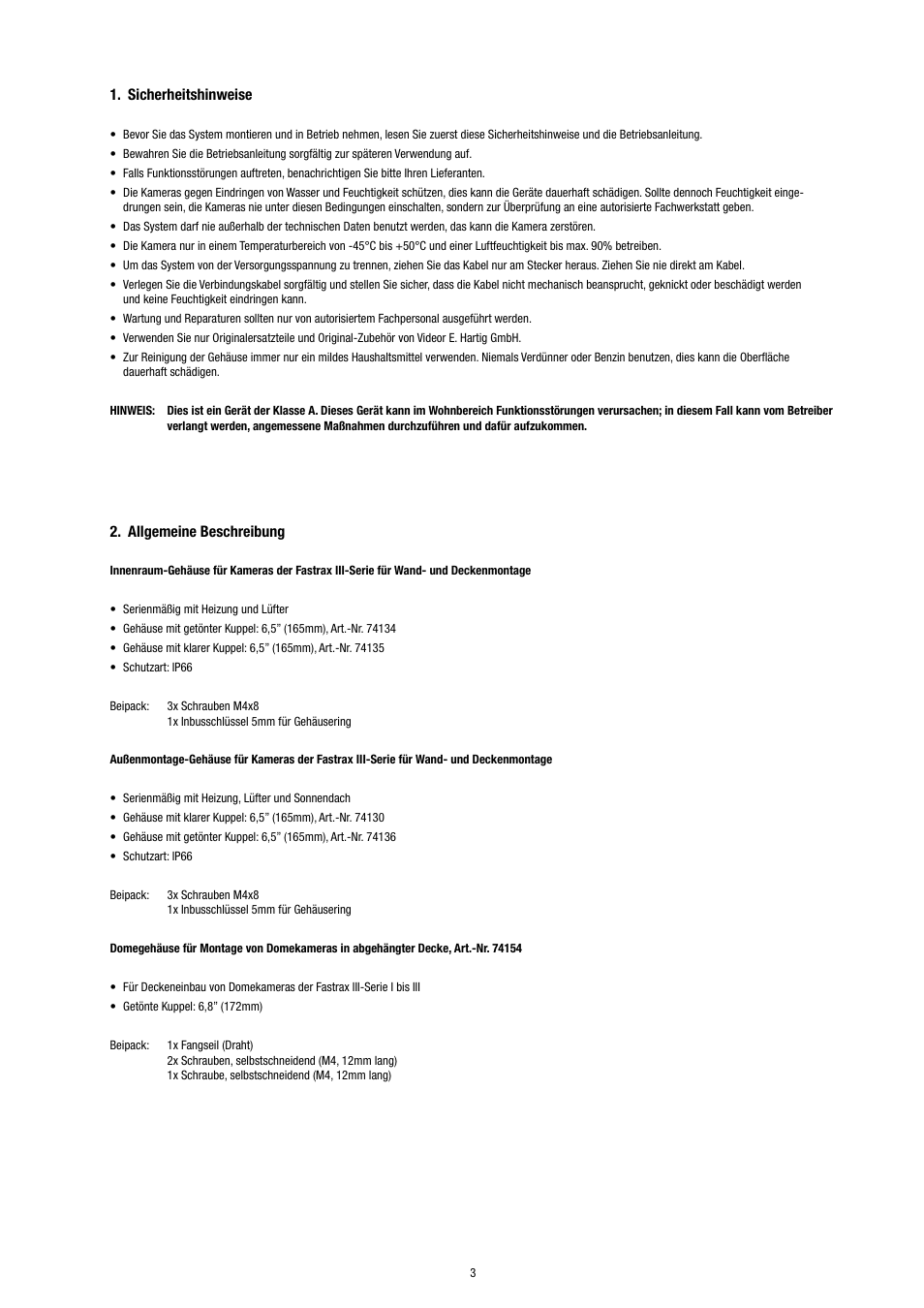 Sicherheitshinweise, Allgemeine beschreibung | Eneo EDC-IDFSW User Manual | Page 3 / 32