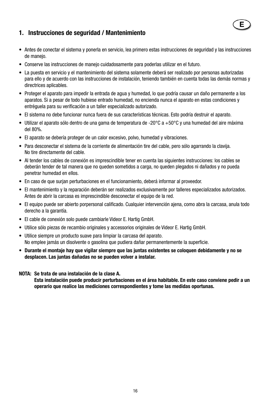 Instrucciones de seguridad / mantenimiento | Eneo VTL-WWD User Manual | Page 16 / 32
