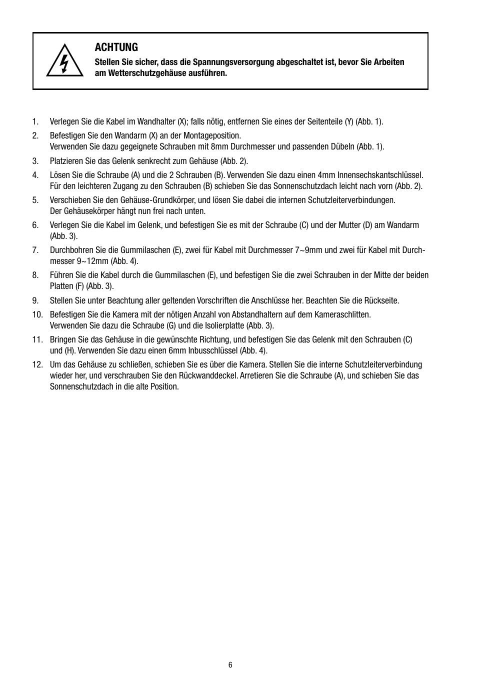 Achtung | Eneo VTL-WWD User Manual | Page 6 / 32