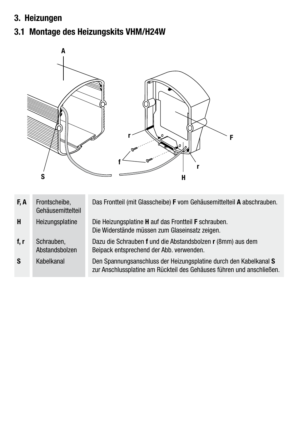 Heizungen 3.1 montage des heizungskits vhm/h24w | Eneo VHM/KV2 User Manual | Page 2 / 20