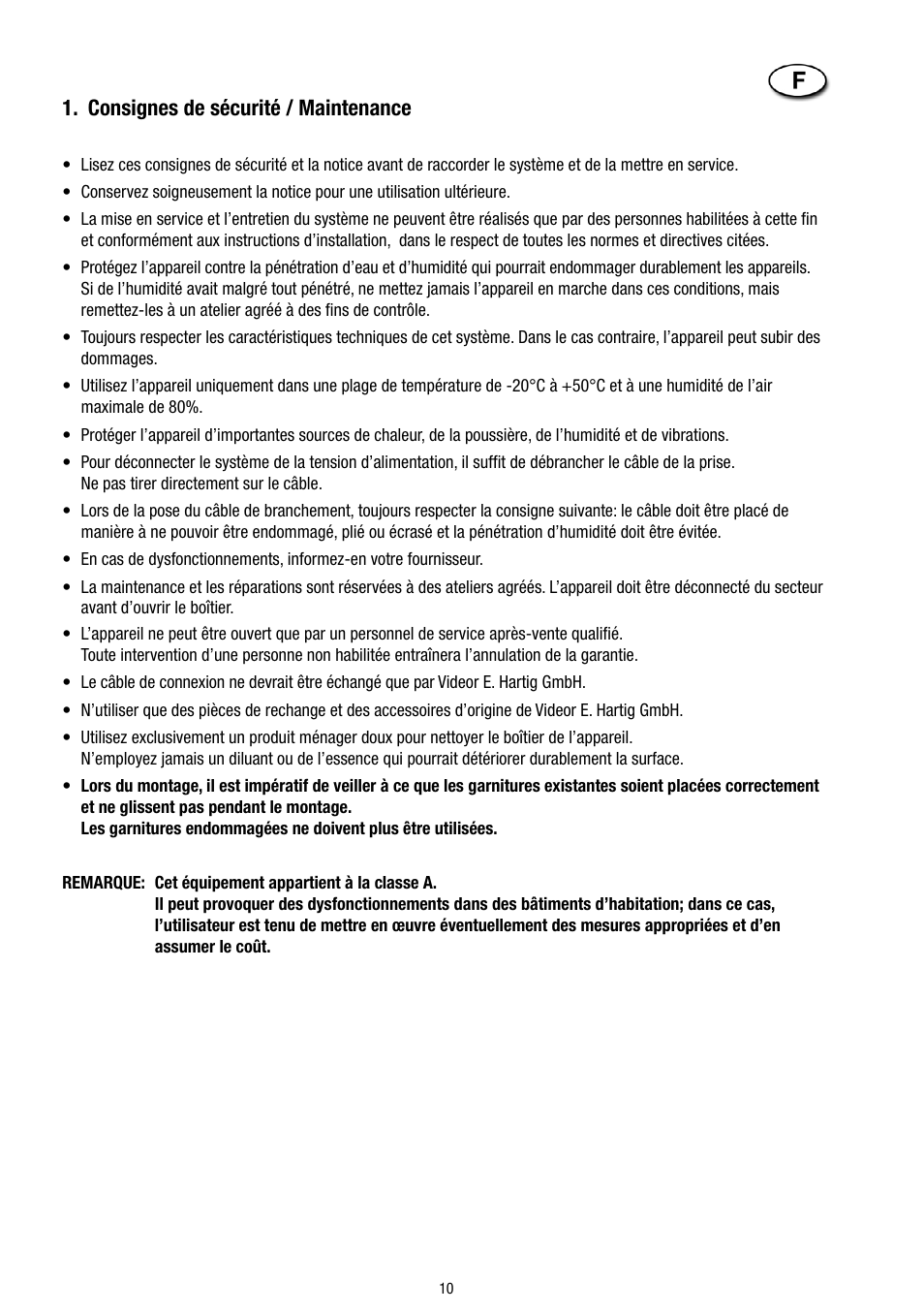 Consignes de sécurité / maintenance | Eneo VTL-W/N2 User Manual | Page 10 / 24