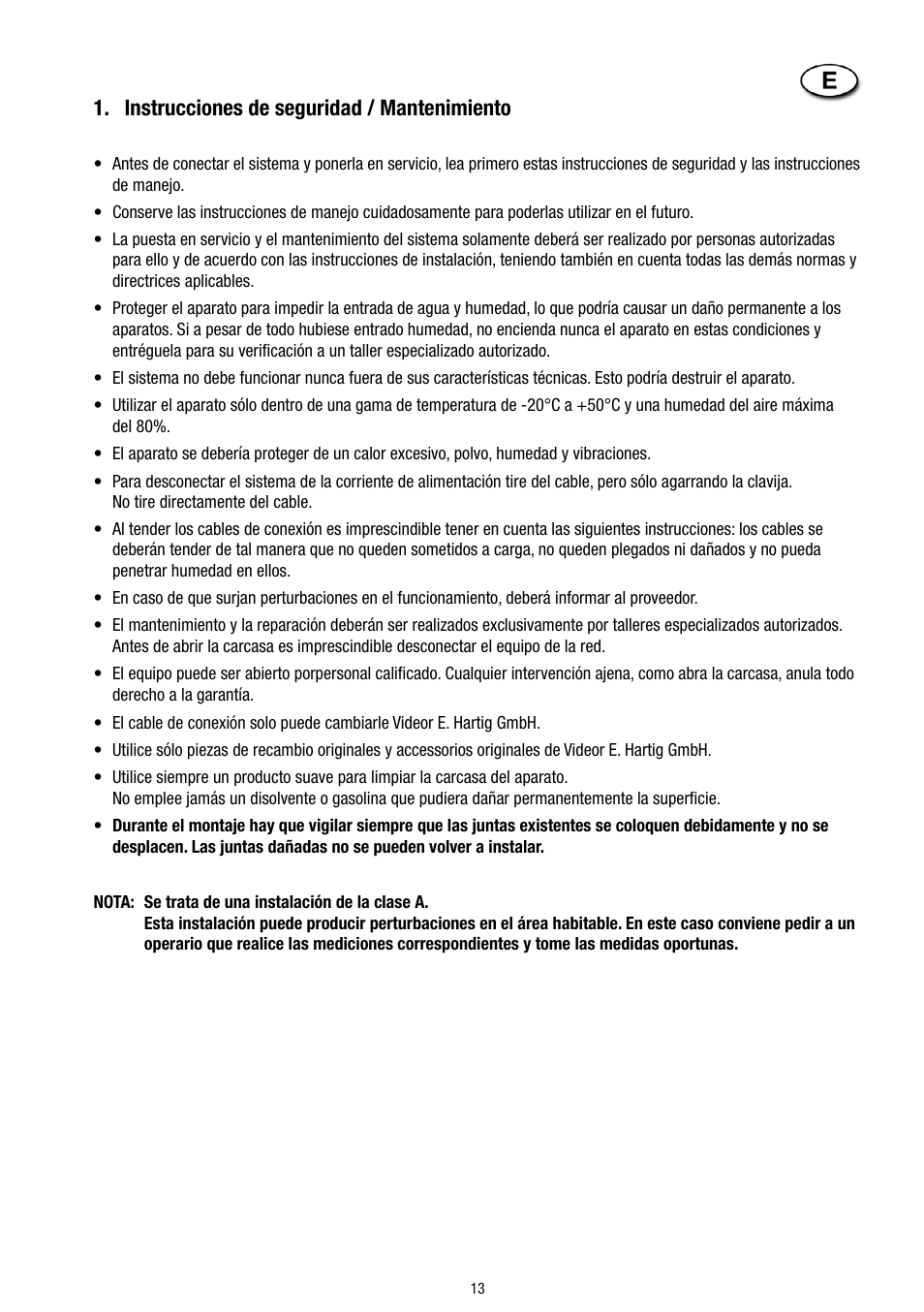 Instrucciones de seguridad / mantenimiento | Eneo VTL-W/N2 User Manual | Page 13 / 24