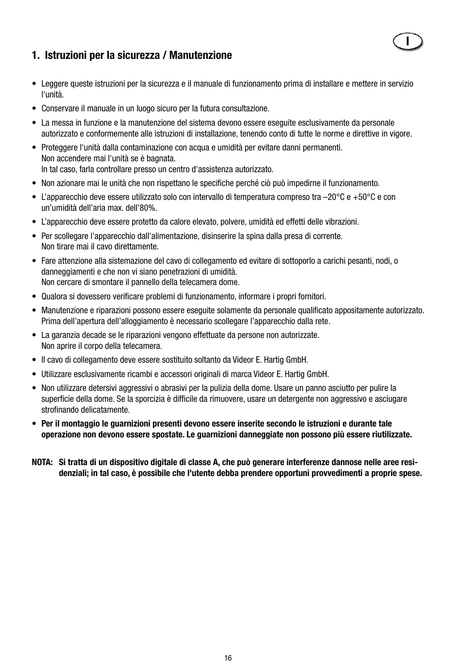 Istruzioni per la sicurezza / manutenzione | Eneo VTL-W/N2 User Manual | Page 16 / 24