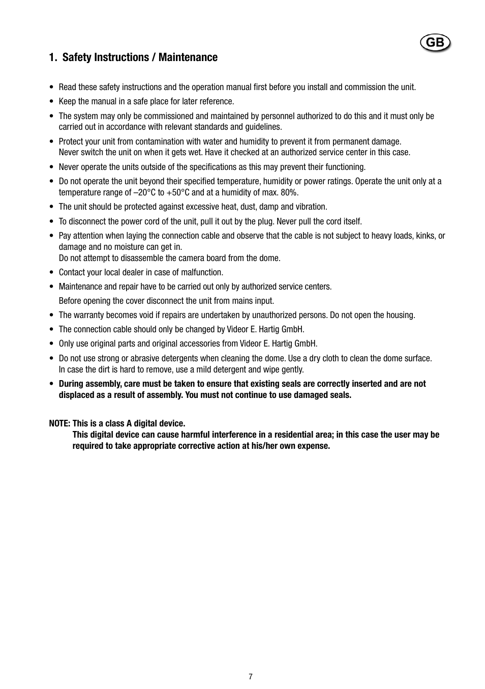 Safety instructions / maintenance | Eneo VTL-W/N2 User Manual | Page 7 / 24
