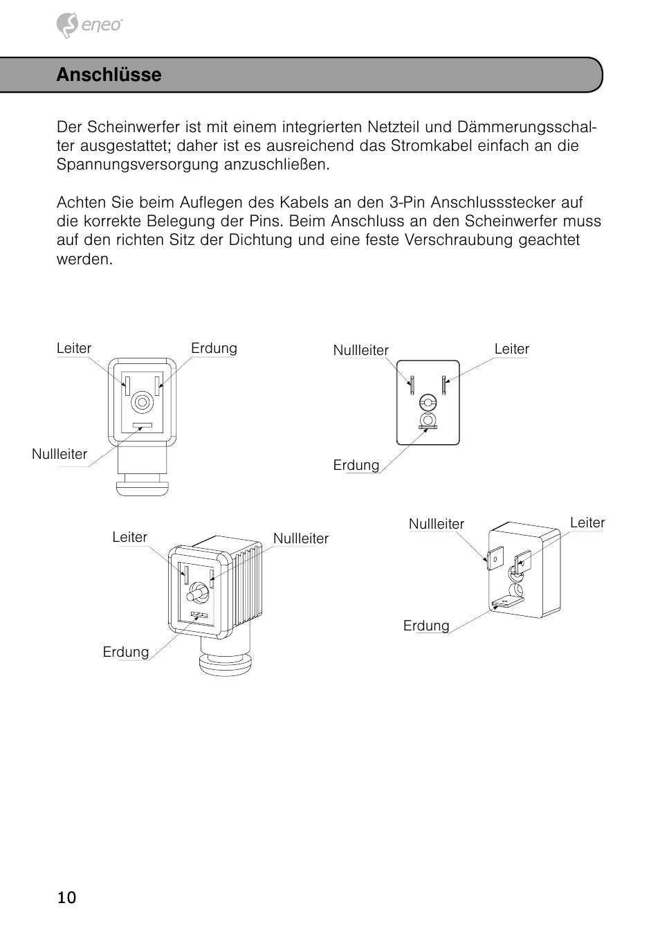 Anschlüsse | Eneo IRLED-401E User Manual | Page 10 / 52