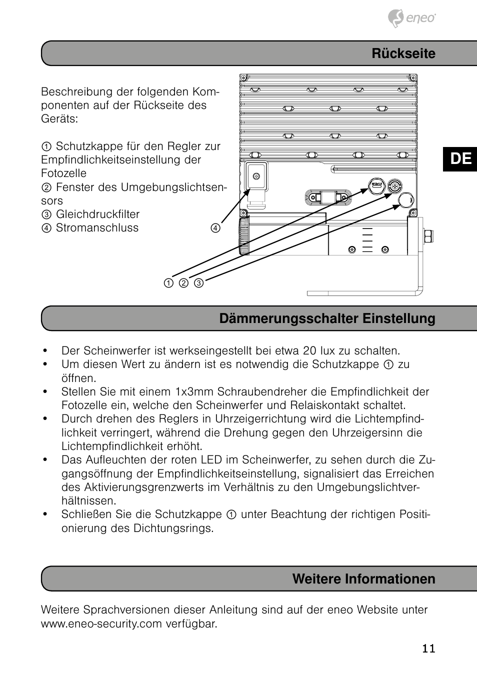 De en fr pl ru | Eneo IRLED-401E User Manual | Page 11 / 52