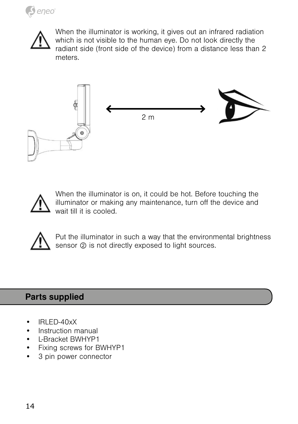 Parts supplied | Eneo IRLED-401E User Manual | Page 14 / 52