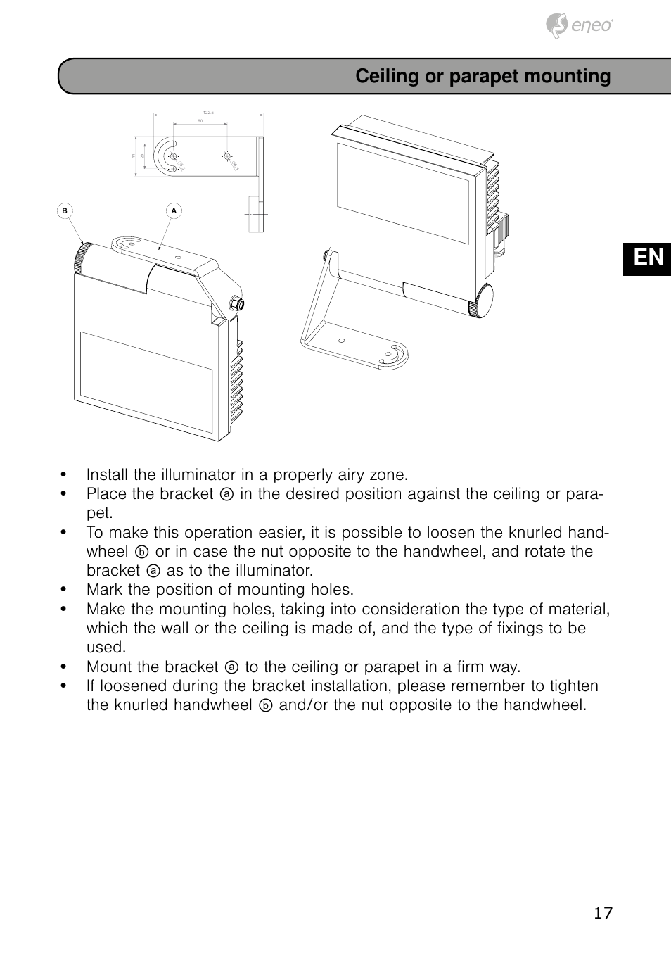 De en fr pl ru, Ceiling or parapet mounting | Eneo IRLED-401E User Manual | Page 17 / 52