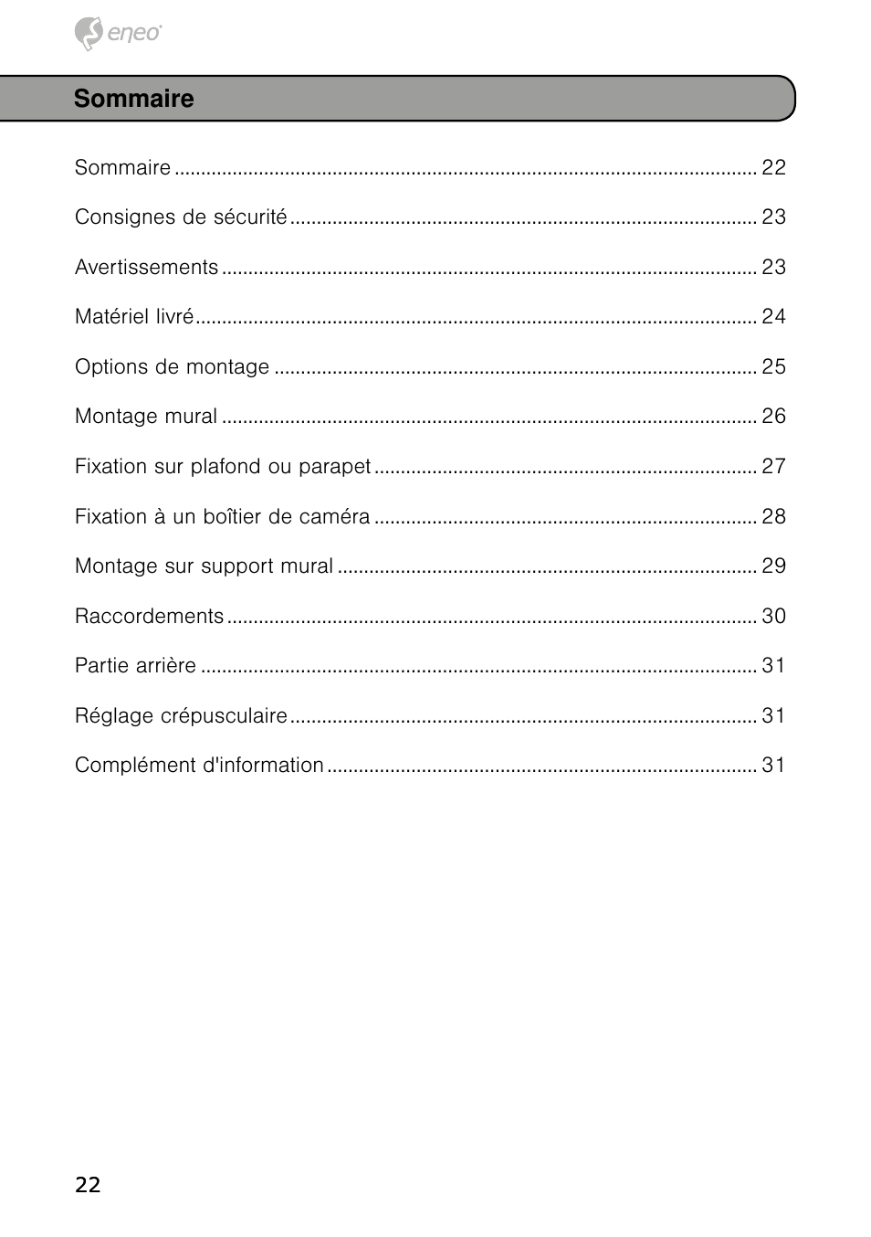 Sommaire | Eneo IRLED-401E User Manual | Page 22 / 52