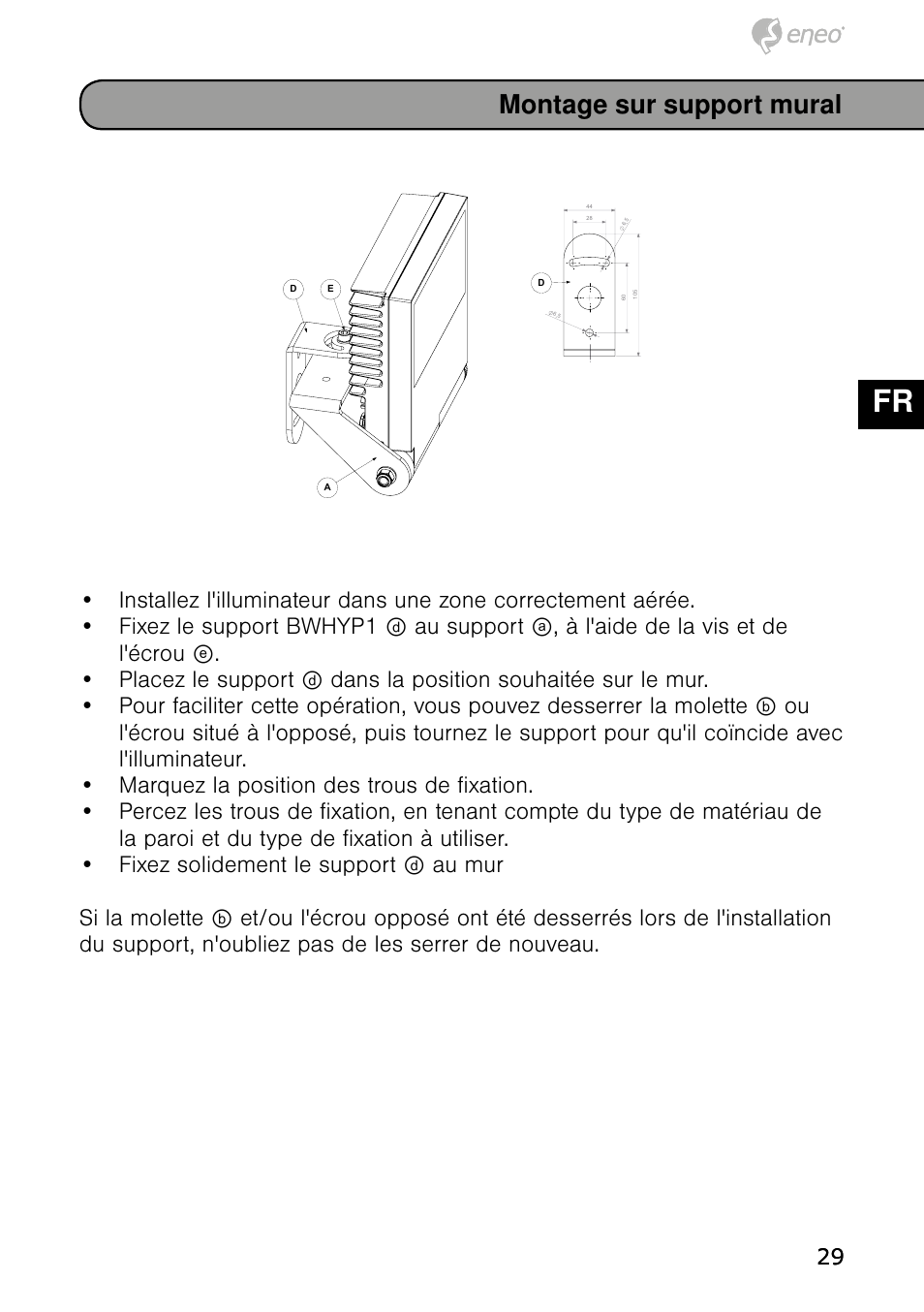 De en fr pl ru, Montage sur support mural | Eneo IRLED-401E User Manual | Page 29 / 52