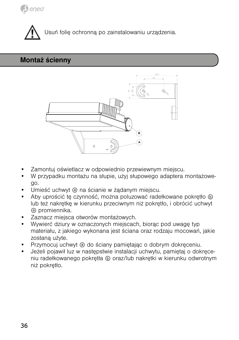 Montaż ścienny | Eneo IRLED-401E User Manual | Page 36 / 52