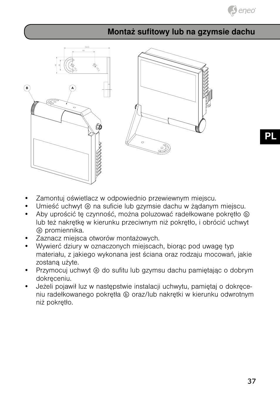 De en fr pl ru, Montaż sufitowy lub na gzymsie dachu | Eneo IRLED-401E User Manual | Page 37 / 52