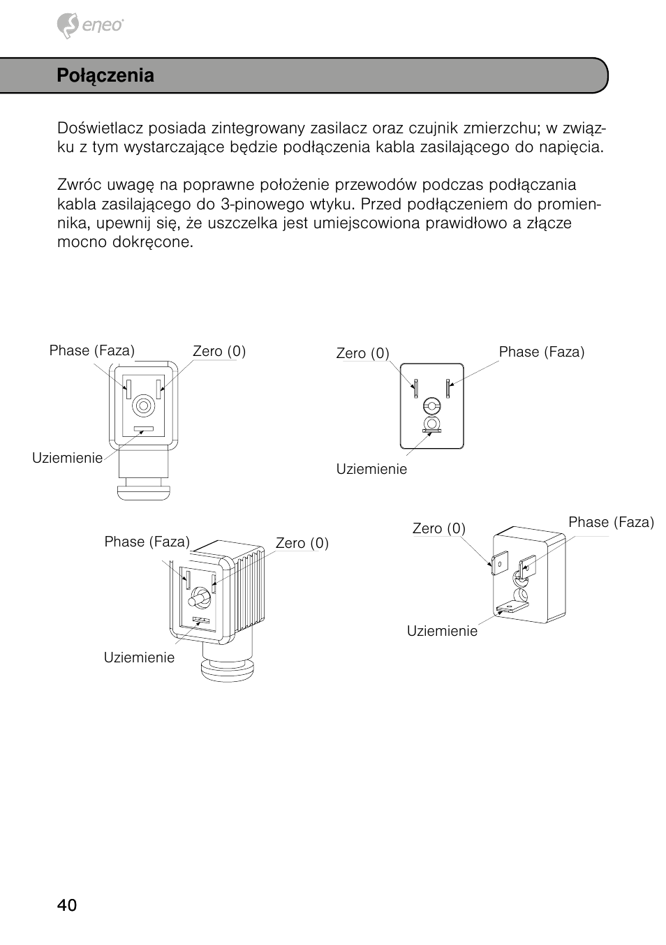 Połączenia | Eneo IRLED-401E User Manual | Page 40 / 52