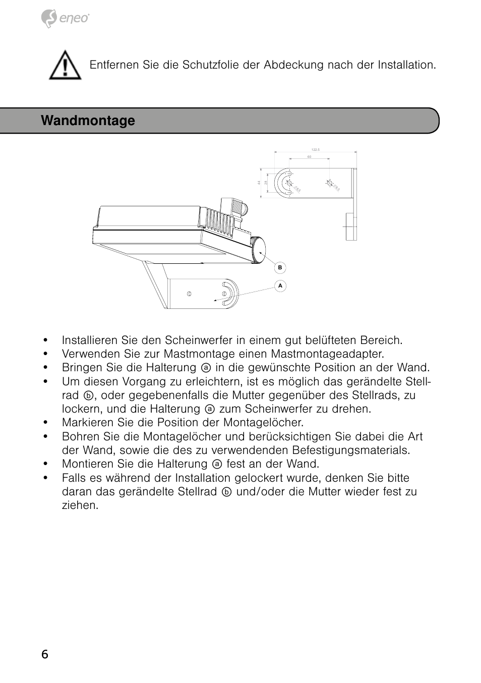 Wandmontage | Eneo IRLED-401E User Manual | Page 6 / 52