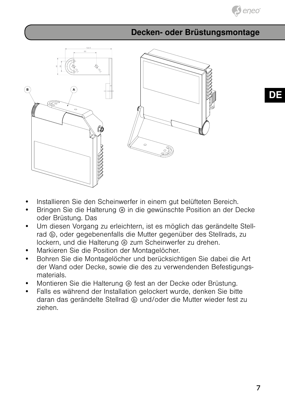 De en fr pl ru, Decken- oder brüstungsmontage | Eneo IRLED-401E User Manual | Page 7 / 52