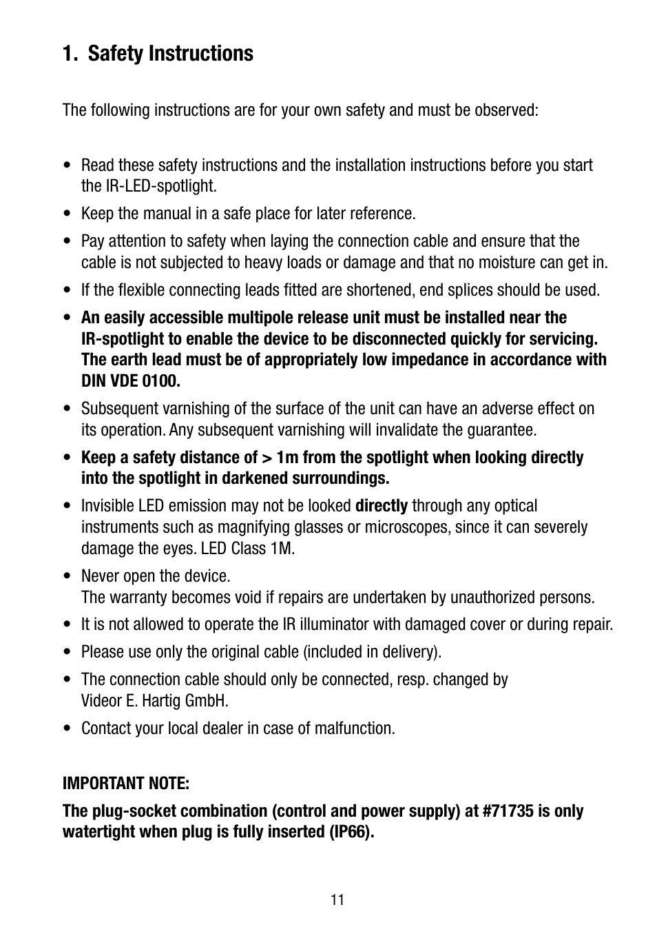 Safety instructions | Eneo IR LED150-A-50 User Manual | Page 11 / 36