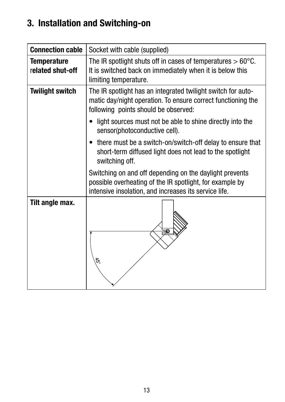 Installation and switching-on | Eneo IR LED150-A-50 User Manual | Page 13 / 36