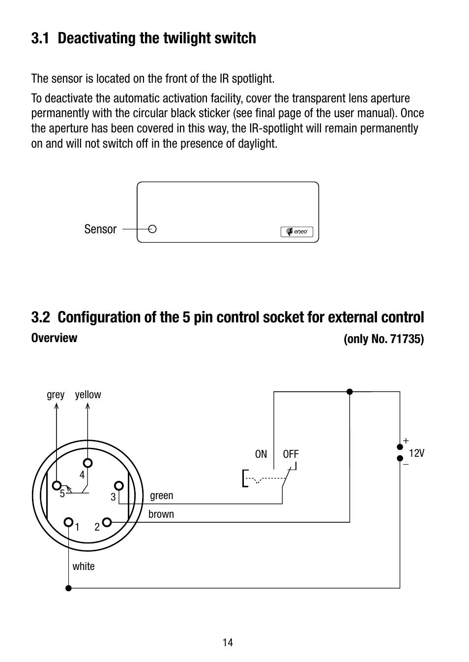 1 deactivating the twilight switch | Eneo IR LED150-A-50 User Manual | Page 14 / 36