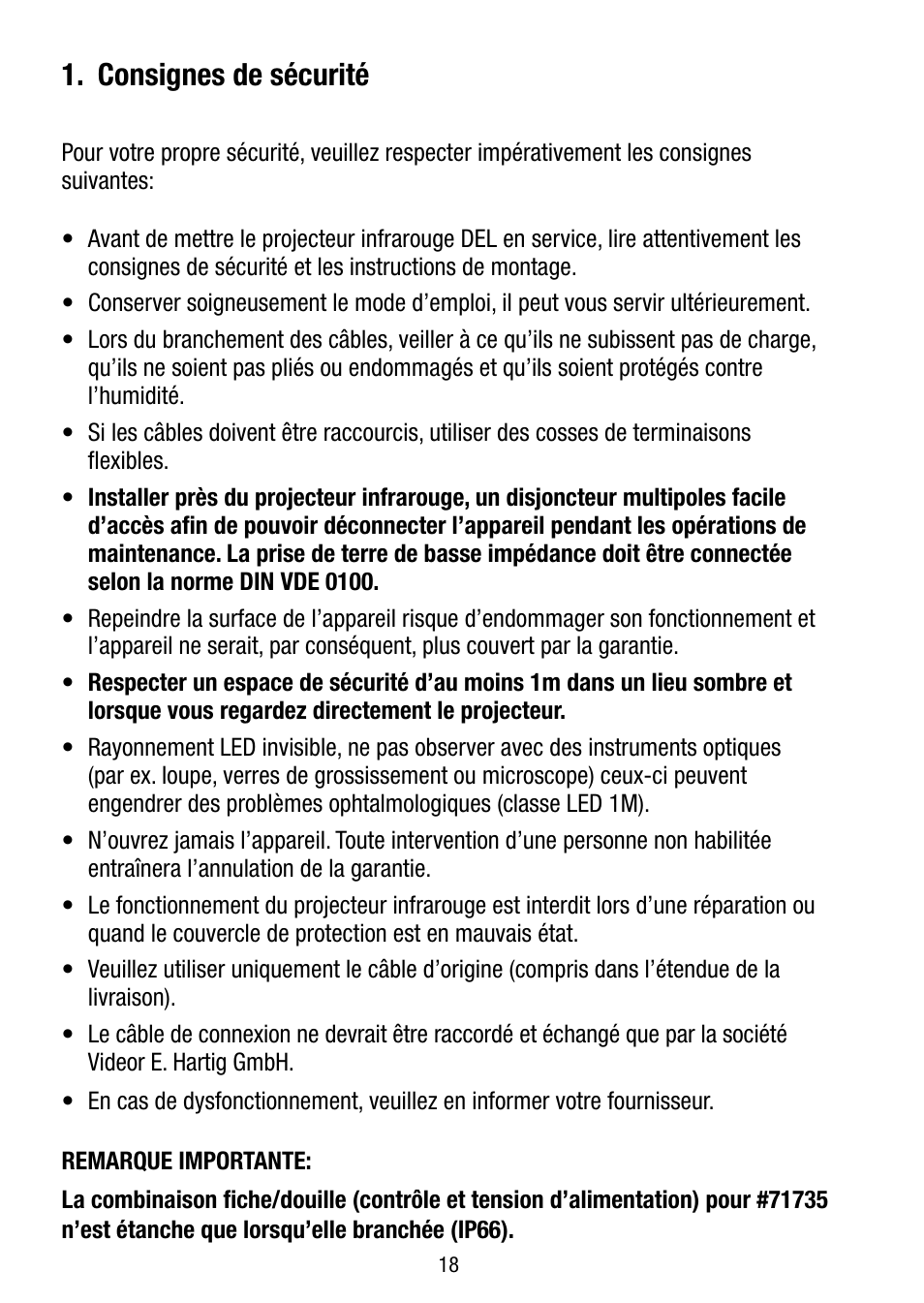 Consignes de sécurité | Eneo IR LED150-A-50 User Manual | Page 18 / 36