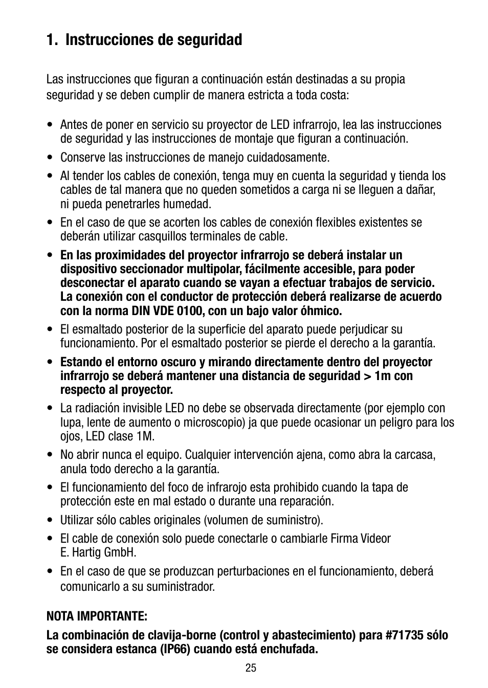 Instrucciones de seguridad | Eneo IR LED150-A-50 User Manual | Page 25 / 36