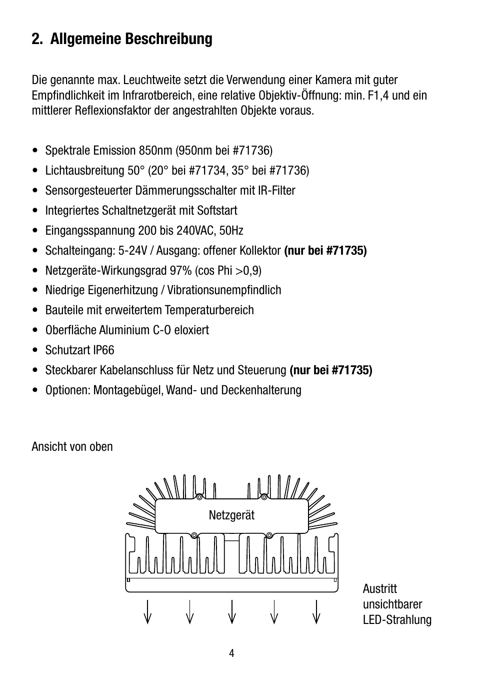 Allgemeine beschreibung | Eneo IR LED150-A-50 User Manual | Page 4 / 36
