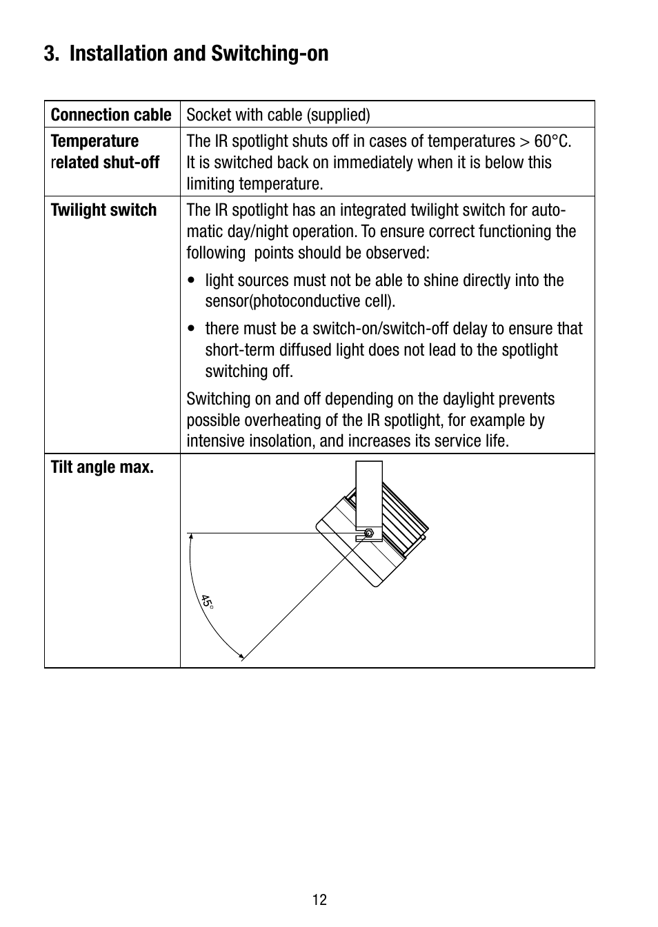 Installation and switching-on | Eneo LED-WBSET User Manual | Page 12 / 36