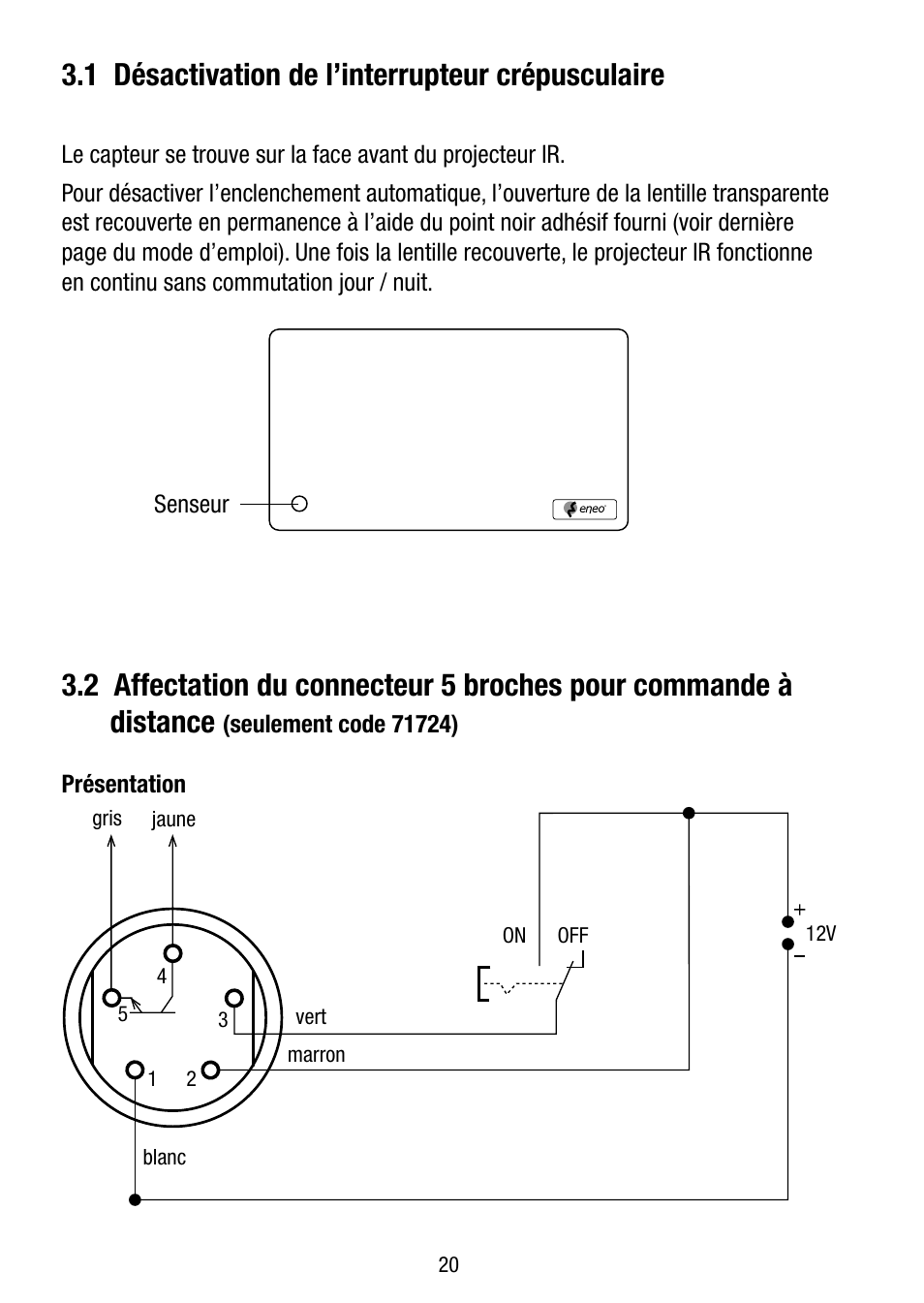 1 désactivation de l’interrupteur crépusculaire | Eneo LED-WBSET User Manual | Page 20 / 36