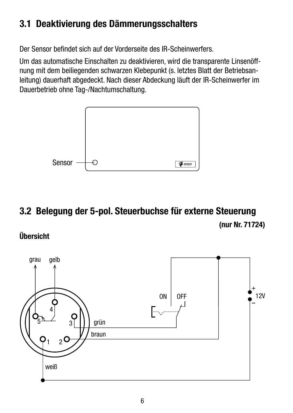 1 deaktivierung des dämmerungsschalters | Eneo LED-WBSET User Manual | Page 6 / 36
