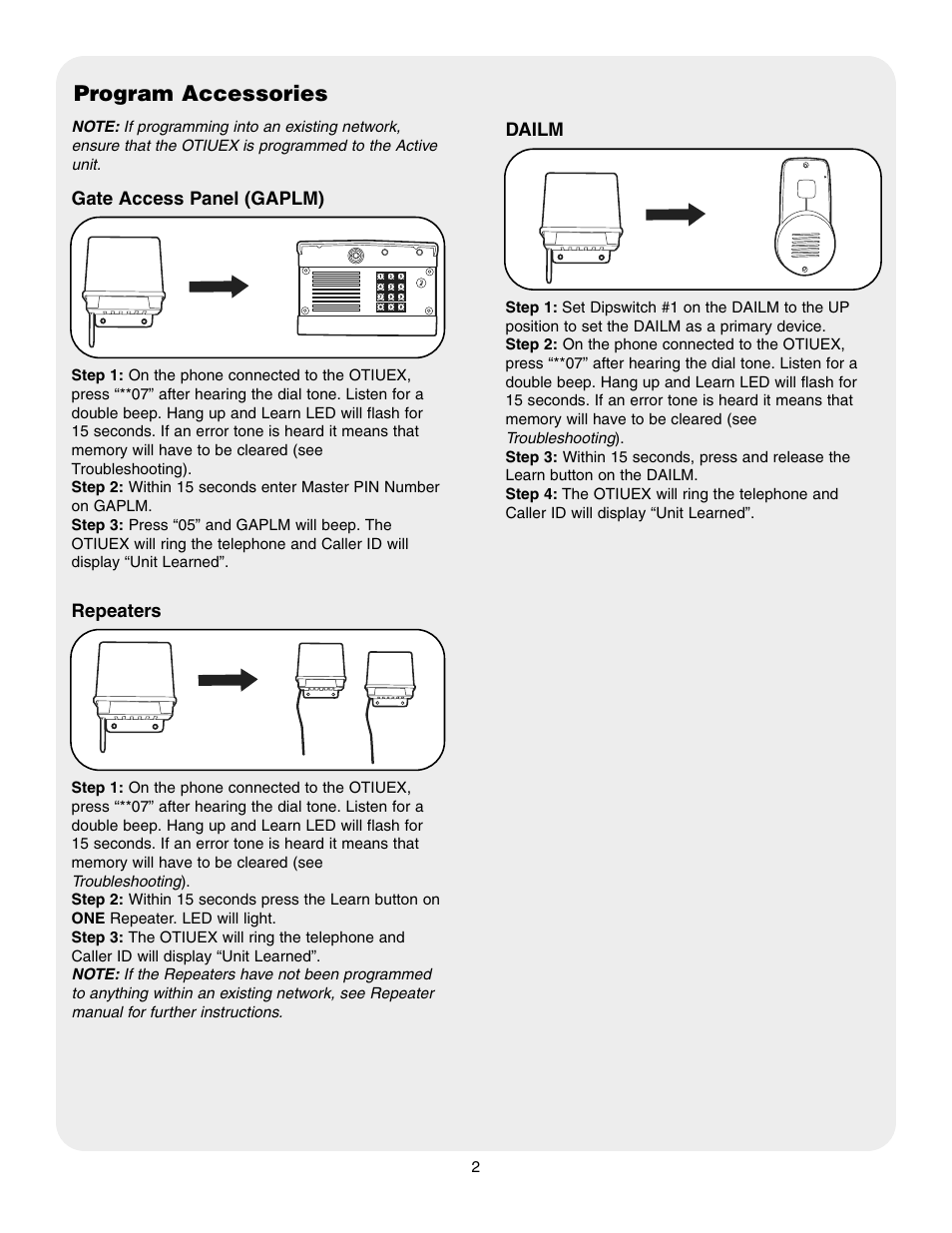 Program accessories | Chamberlain OTIUEX User Manual | Page 2 / 4