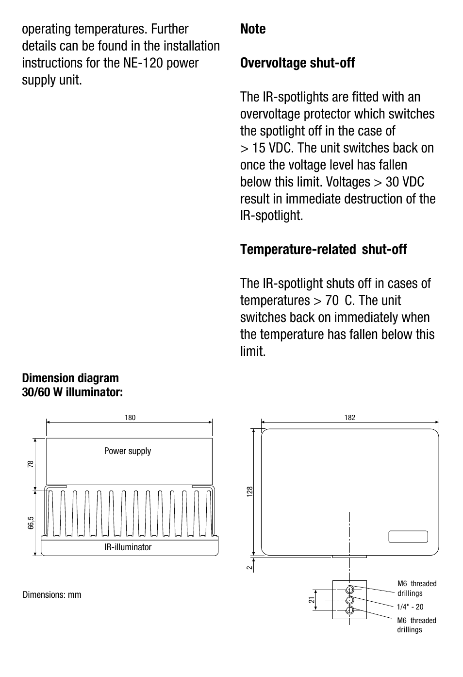 Dimension diagram 30/60 w illuminator | Eneo WFL-II/LED15-12 User Manual | Page 10 / 24