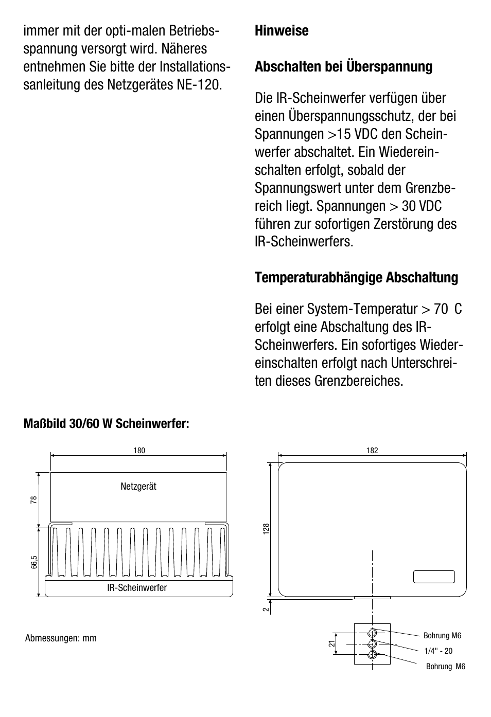 Maßbild 30/60 w scheinwerfer | Eneo WFL-II/LED15-12 User Manual | Page 4 / 24