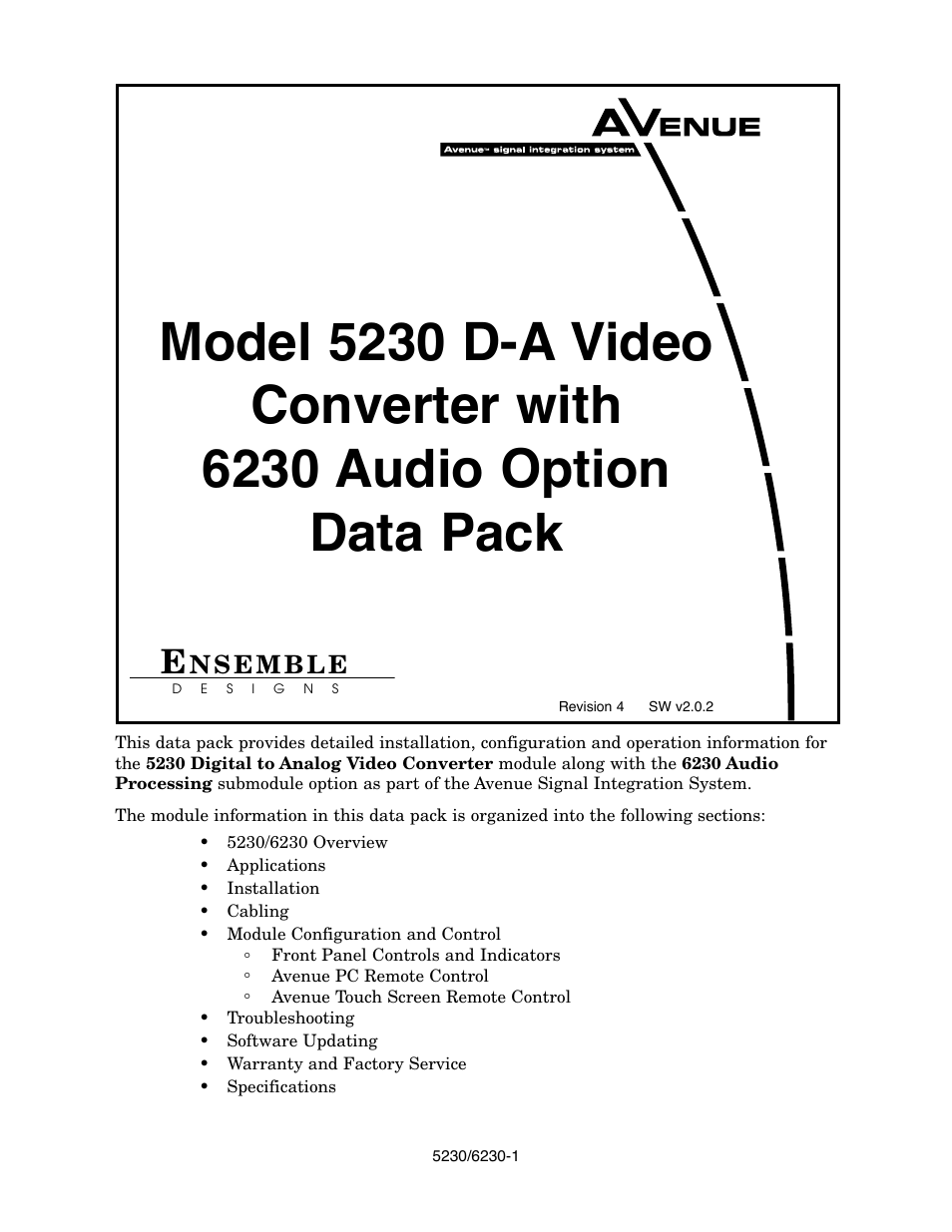 Ensemble Designs 5230 Digital to Analog Video Converter and Disembedder User Manual | 42 pages