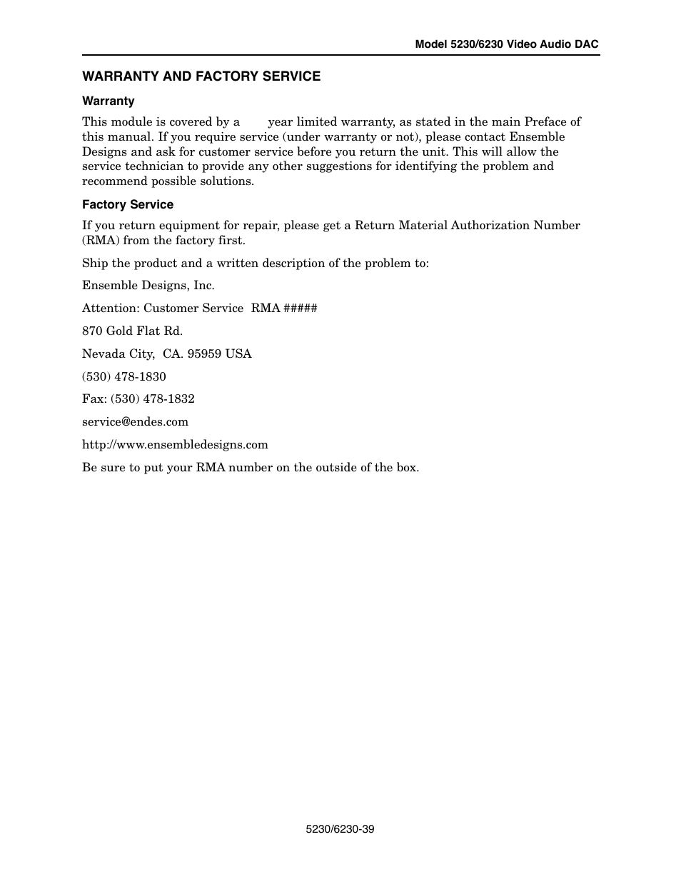 Ensemble Designs 5230 Digital to Analog Video Converter and Disembedder User Manual | Page 39 / 42