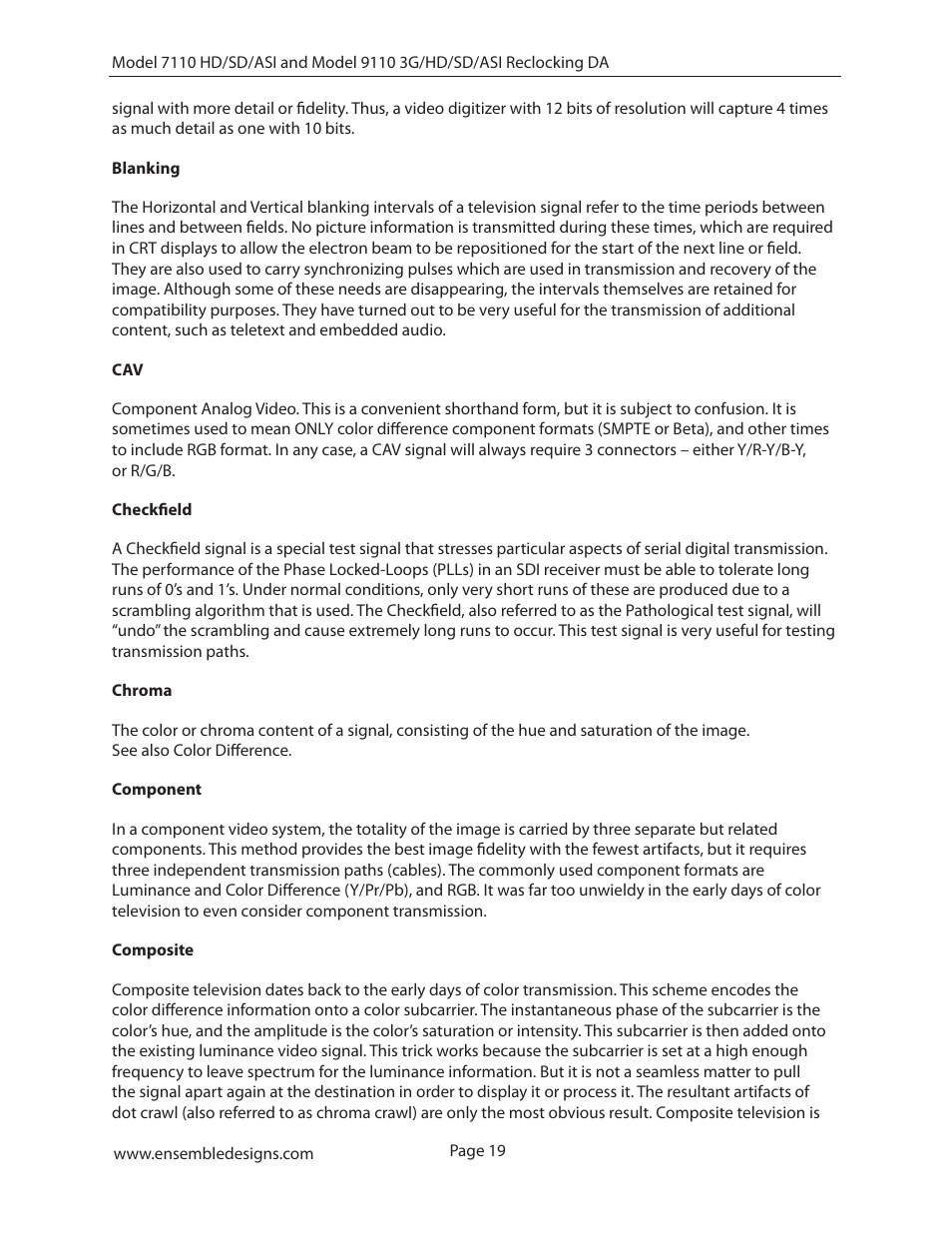 Ensemble Designs 7110 HD/SD/ASI Reclocking Distribution Amplifier User Manual | Page 19 / 27