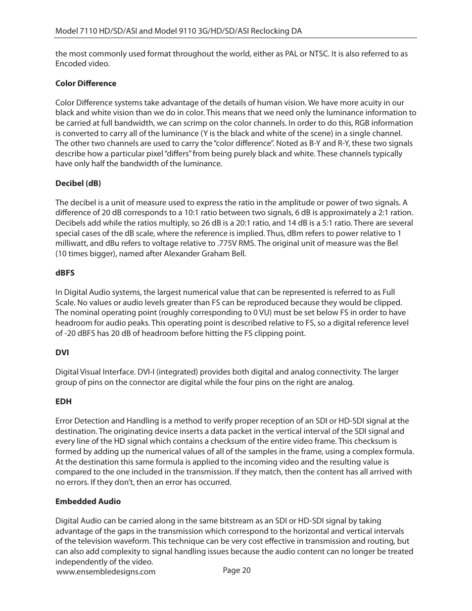 Ensemble Designs 7110 HD/SD/ASI Reclocking Distribution Amplifier User Manual | Page 20 / 27