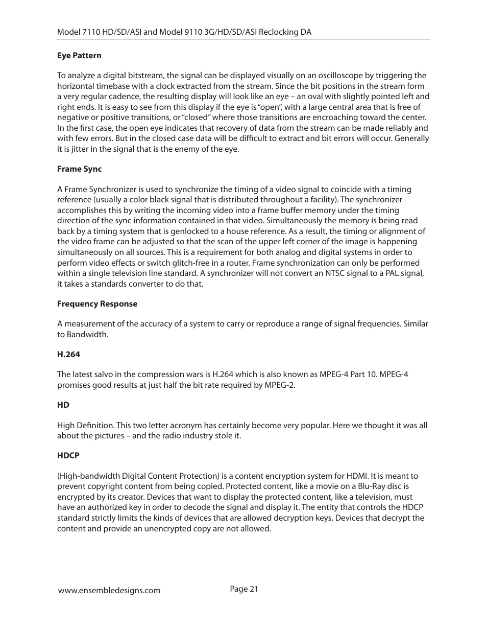 Ensemble Designs 7110 HD/SD/ASI Reclocking Distribution Amplifier User Manual | Page 21 / 27