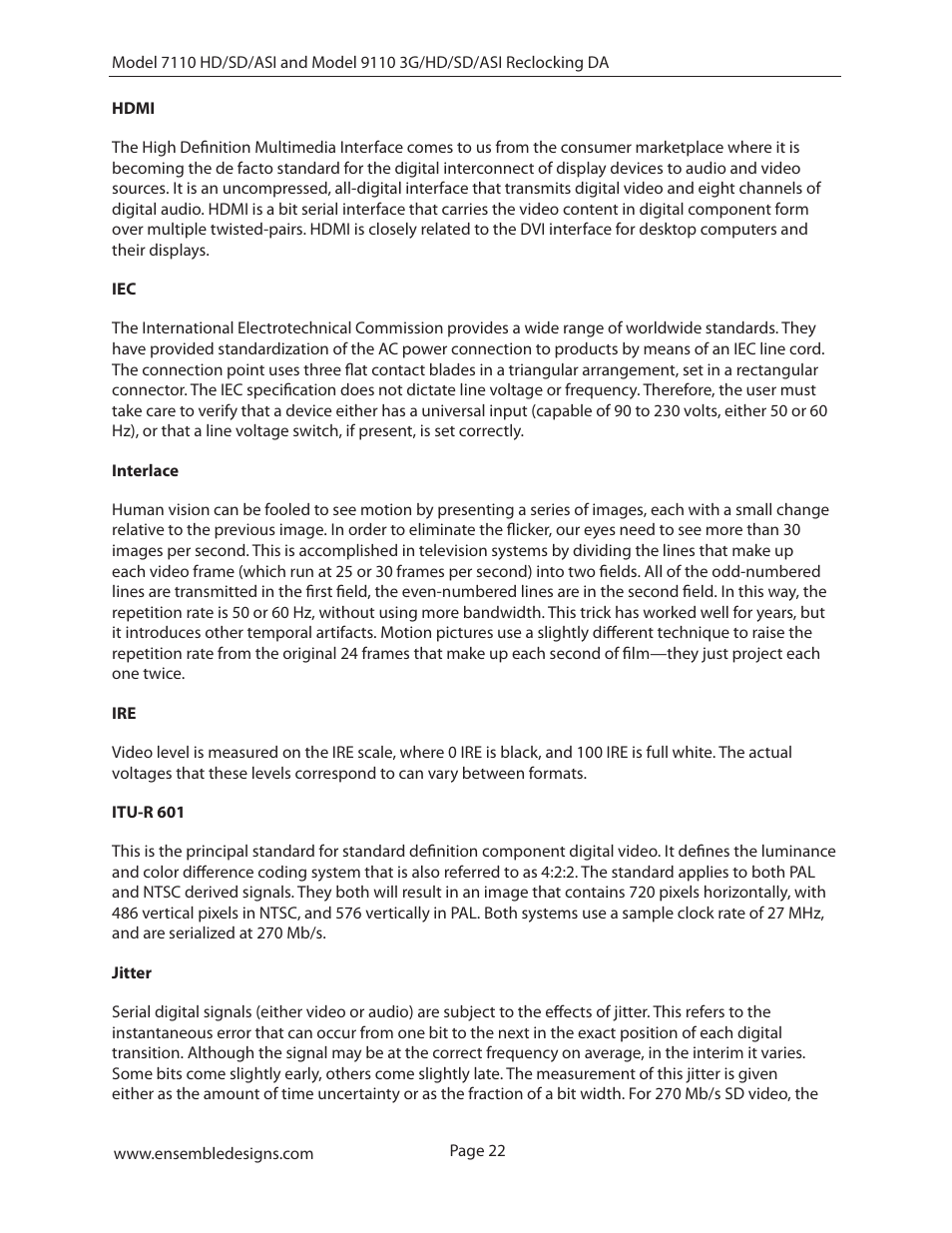 Ensemble Designs 7110 HD/SD/ASI Reclocking Distribution Amplifier User Manual | Page 22 / 27