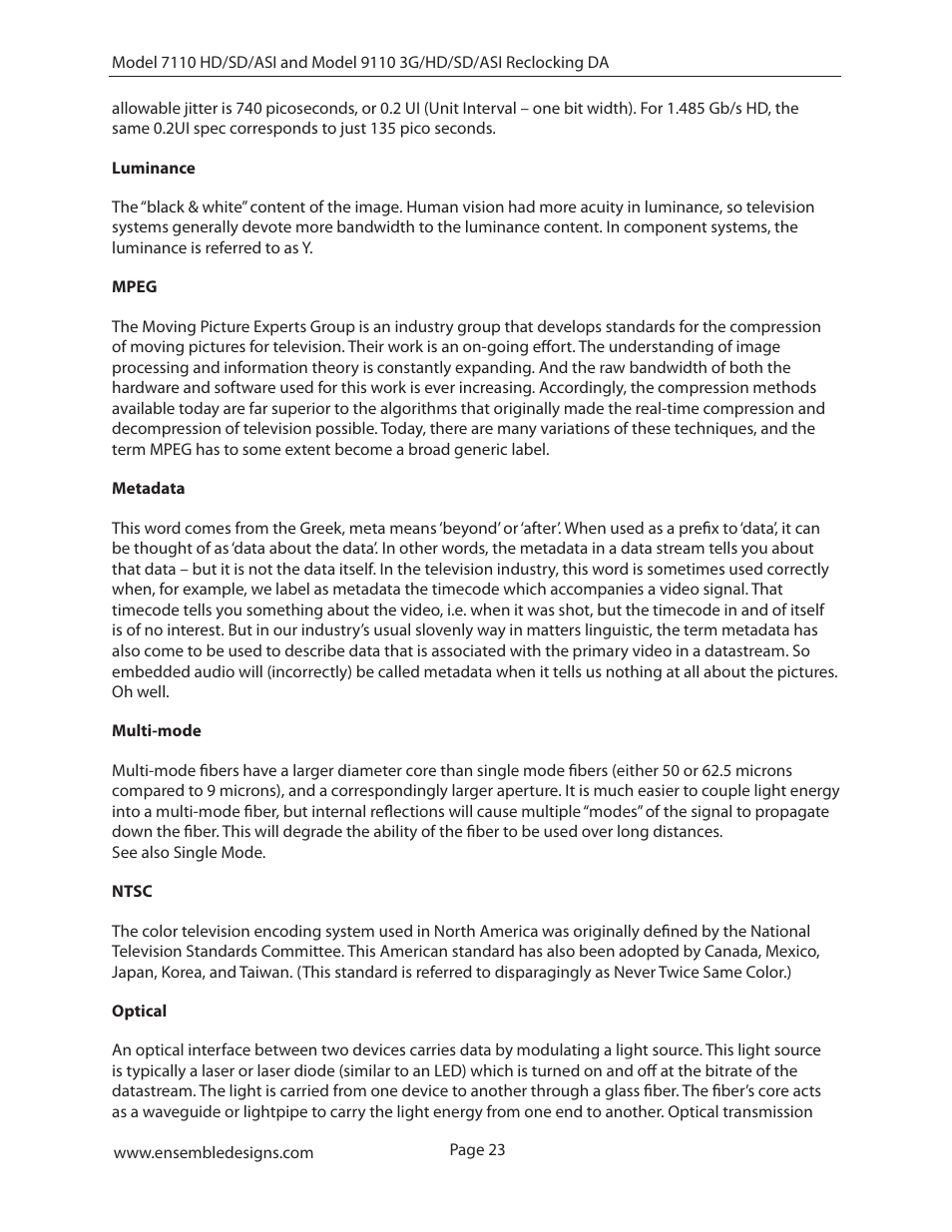 Ensemble Designs 7110 HD/SD/ASI Reclocking Distribution Amplifier User Manual | Page 23 / 27