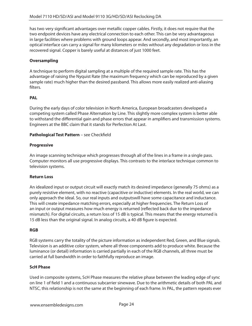 Ensemble Designs 7110 HD/SD/ASI Reclocking Distribution Amplifier User Manual | Page 24 / 27