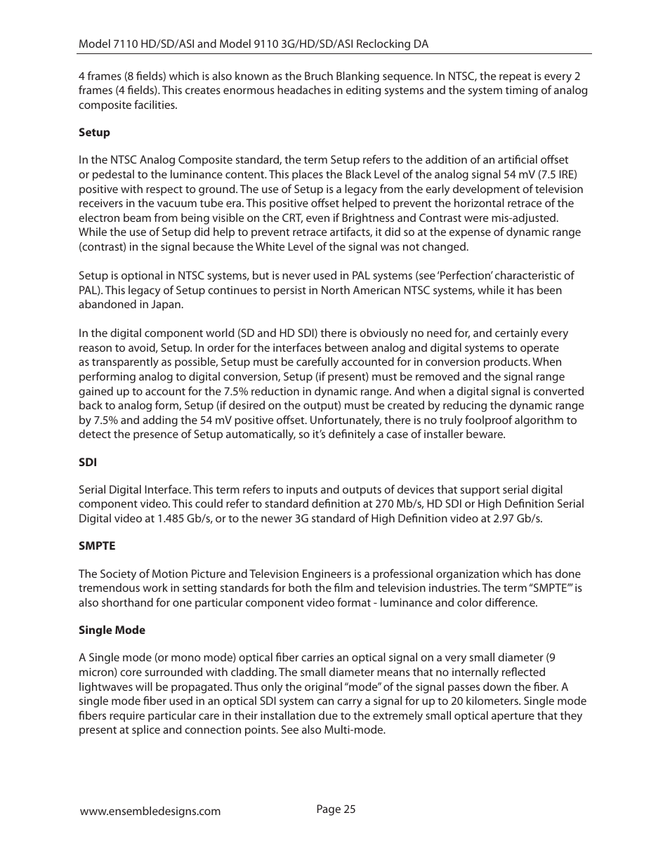 Ensemble Designs 7110 HD/SD/ASI Reclocking Distribution Amplifier User Manual | Page 25 / 27