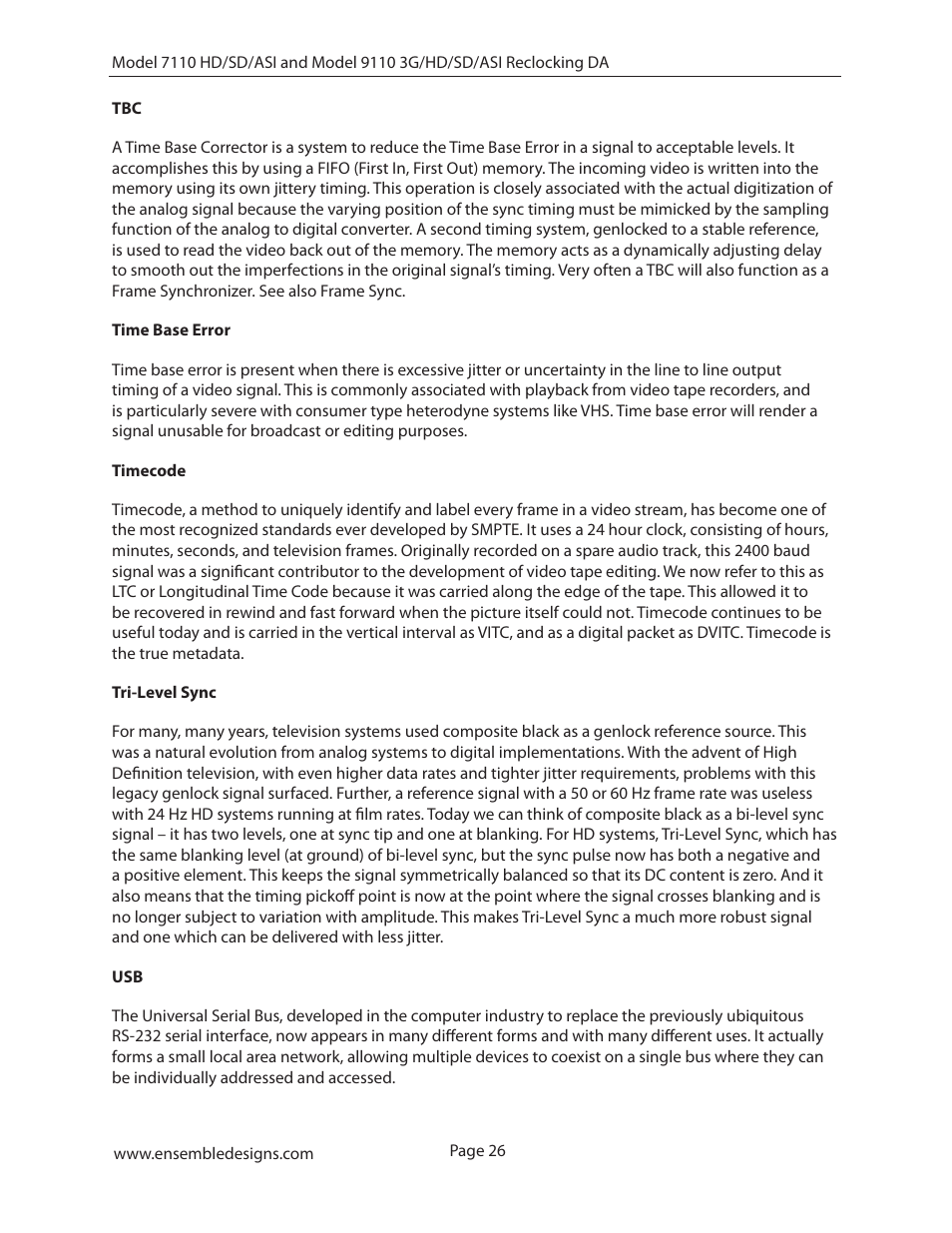 Ensemble Designs 7110 HD/SD/ASI Reclocking Distribution Amplifier User Manual | Page 26 / 27