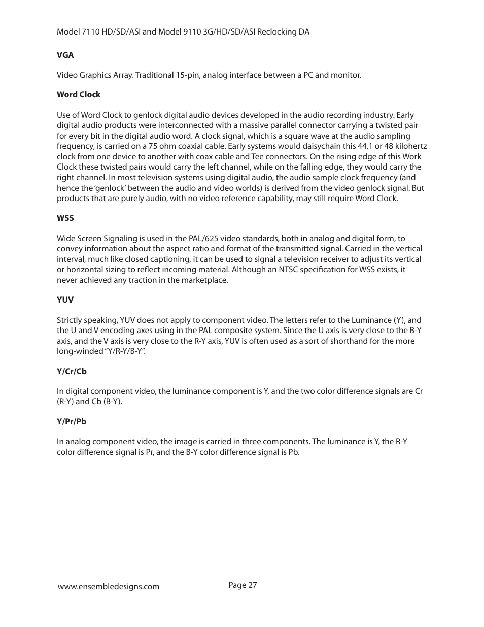 Ensemble Designs 7110 HD/SD/ASI Reclocking Distribution Amplifier User Manual | Page 27 / 27