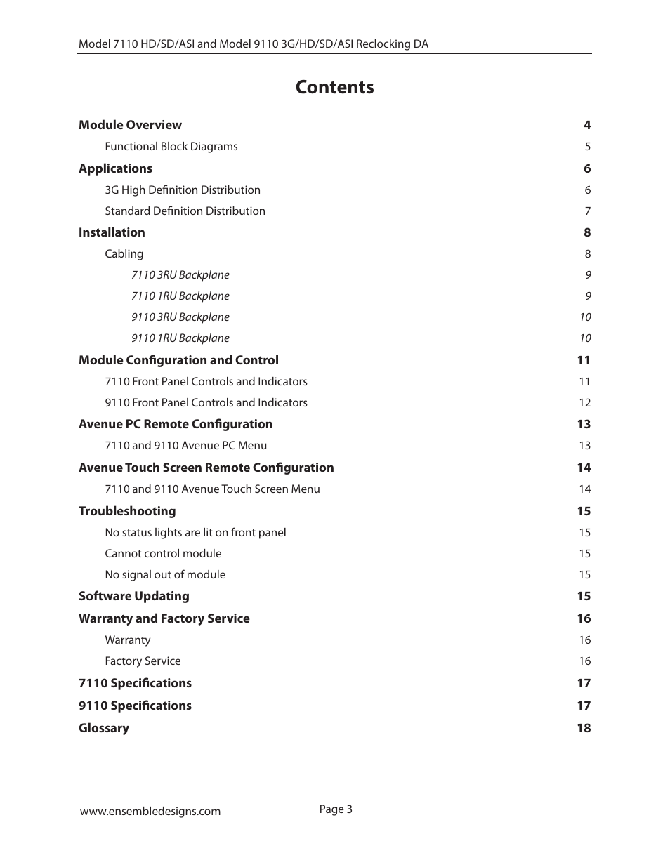 Ensemble Designs 7110 HD/SD/ASI Reclocking Distribution Amplifier User Manual | Page 3 / 27