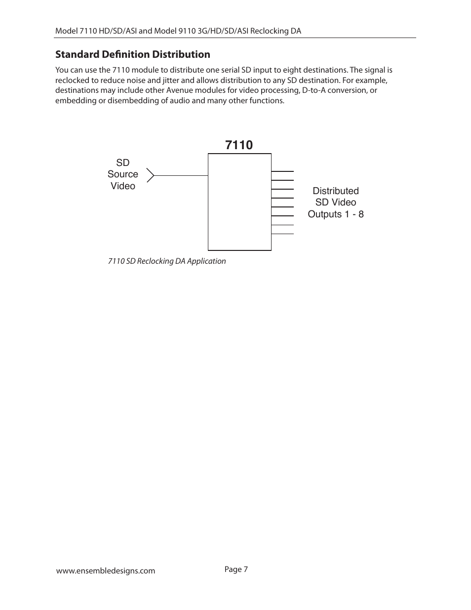 Standard definition distribution | Ensemble Designs 7110 HD/SD/ASI Reclocking Distribution Amplifier User Manual | Page 7 / 27