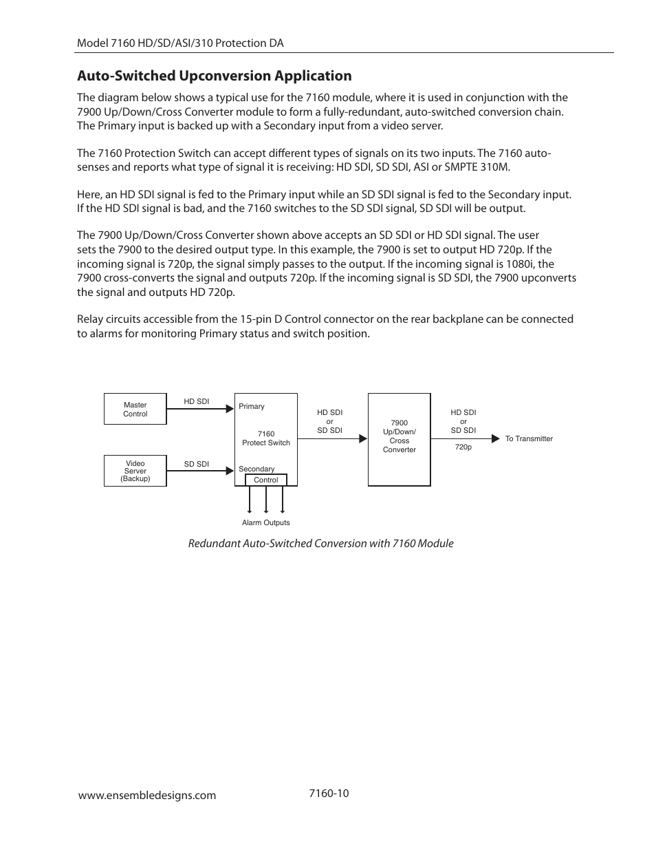 Auto-switched upconversion application | Ensemble Designs 7160 Serial Digital Protection DA User Manual | Page 10 / 43