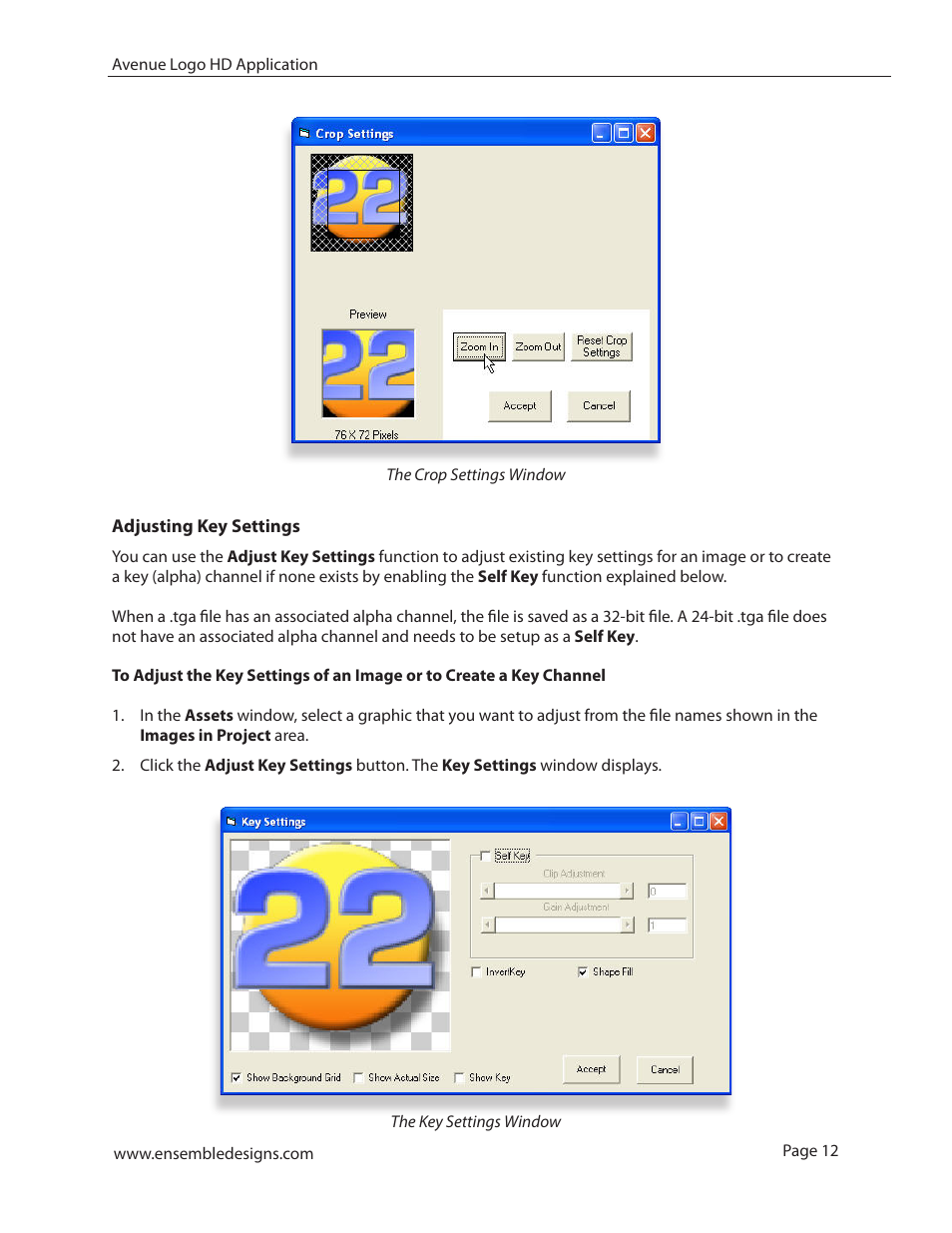 Adjusting key settings | Ensemble Designs 7420 HD/SD Logo Inserter User Manual | Page 12 / 36